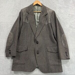 VTG 90s Pendleton‎  Blazer Coat Mens 44 Long Virgin Wool Plaid Elbow Patch